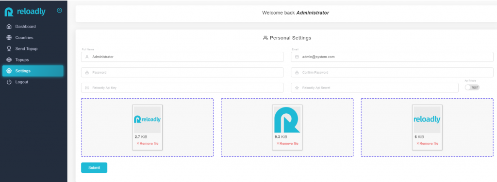 reloadly bulk airtime dashboard set up 1