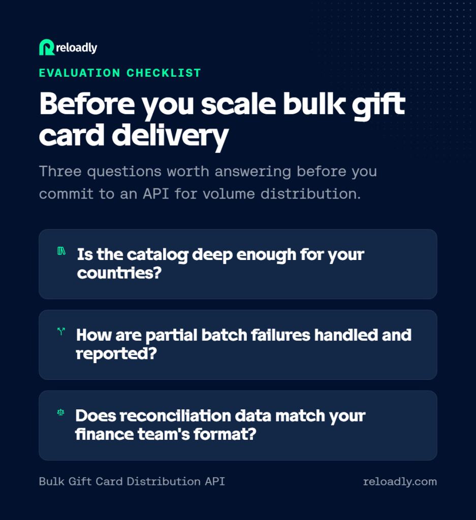 evaluation checklist for choosing a bulk gift card distribution API